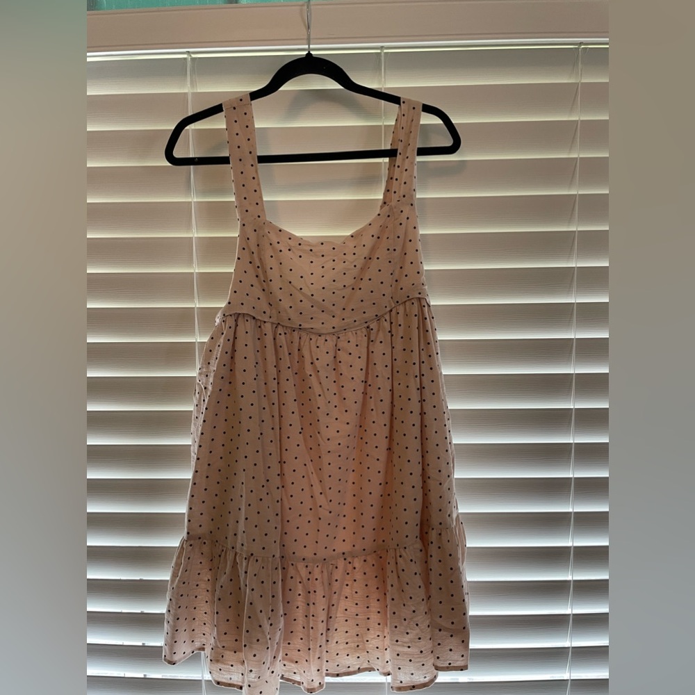 Babydoll pink and black polka dot dress